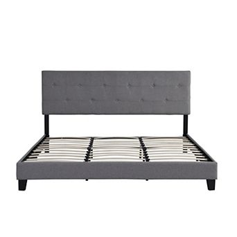 Pnronnc King Linen Upholstered Platform Bed Frame with Button Tufted Headboard