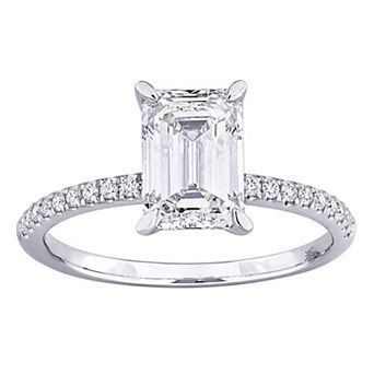 Stella Grace 14k White Gold 2 1/6 Carat T.W. Emerald Cut & Round Lab-Grown Diamond Engagement Ring