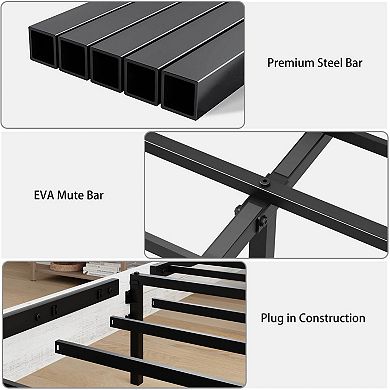 Pnronnc Wooden Platform Bed with Touch LED, Charging Ports, Storage Headboard, Metal Slats Support