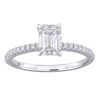 Stella Grace 14k White Gold 1 1/6 Carat T.W. Emerald Cut & Round Diamond Solitaire Engagement Ring