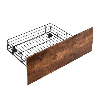Pnronnc Metal Platform Bed Frame with LED Lights Charging Station 2-Tier Storage Headboard 2 Drawers