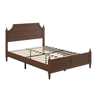 Pnronnc Wooden Platform Bed Frame with Headboard & Footboard Wood Grain Finish Central Metal Support