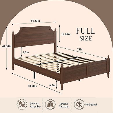 Pnronnc Wooden Platform Bed Frame with Headboard & Footboard Wood Grain Finish Central Metal Support