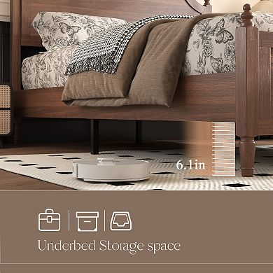 Pnronnc Wooden Platform Bed Frame with Headboard & Footboard Wood Grain Finish Central Metal Support