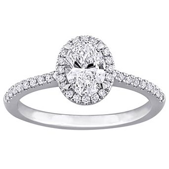 Stella Grace 14k White Gold 1 Carat T.W. Oval & Round Lab-Grown Diamond Halo Engagement Ring