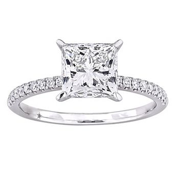 Stella Grace 14k White Gold 2 1/6 Carat T.W. Princess Cut & Round Diamond Solitaire Engagement Ring