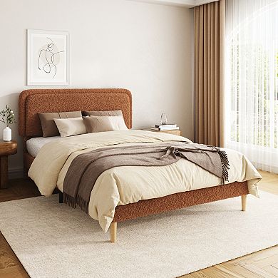 Pnronnc Upholstered Platform Bed Frame Height Adjustable Headboard Wooden Slats Metal Frame Support