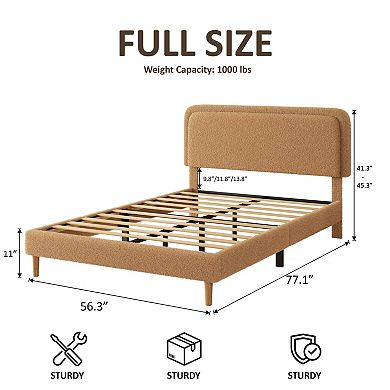 Pnronnc Upholstered Platform Bed Frame Height Adjustable Headboard Wooden Slats Metal Frame Support