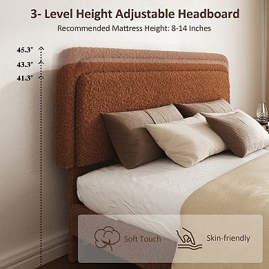 Pnronnc Upholstered Platform Bed Frame Height Adjustable Headboard Wooden Slats Metal Frame Support
