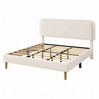 Pnronnc Upholstered Platform Bed Frame Height Adjustable Headboard Wooden Slats Metal Frame Support