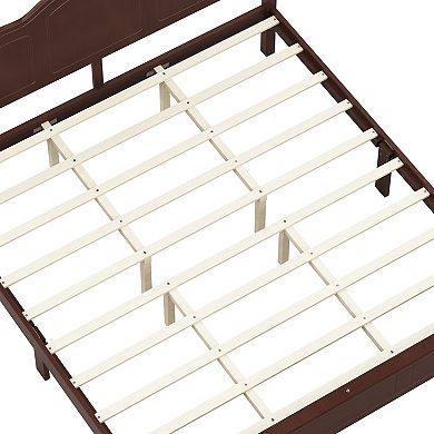 Pnronnc King Size Platform Bed Frame with Retro Wave Headboard, Wooden Slats
