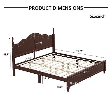 Pnronnc King Size Platform Bed Frame with Retro Wave Headboard, Wooden Slats