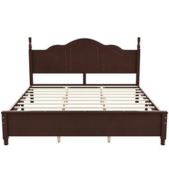 Pnronnc King Size Platform Bed Frame with Retro Wave Headboard, Wooden Slats