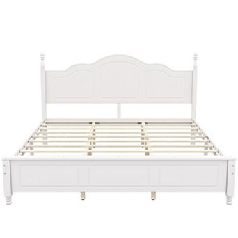 Pnronnc King Size Platform Bed Frame with Retro Wave Headboard, Wooden Slats