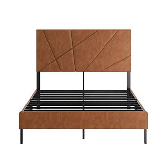 Pnronnc PU Leather Upholstered Platform Bed Frame with Headboard, Metal Frame Support