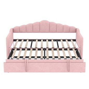 Pnronnc Upholstered Twin Daybed Frame with Pop Up Trundle, USB & Type-C Ports, Side Pockets