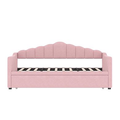 Pnronnc Upholstered Twin Daybed Frame with Pop Up Trundle, USB & Type-C Ports, Side Pockets