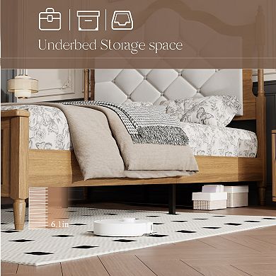 Pnronnc Wooden Platform Bed Frame with Button Tufted Upholstered Headboard, Panel Footboard