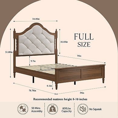 Pnronnc Wooden Platform Bed Frame with Button Tufted Upholstered Headboard, Panel Footboard