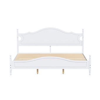 Pnronnc King Bed Frame with Wave Headboard and Footboard, Wood Slats, Retro Wooden Platform Bed