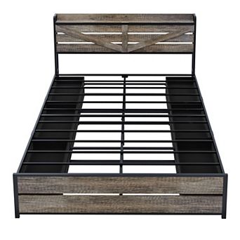 Pnronnc King Platform Bed Frame Headboard with Charging Station 12 Drawers Noise-Free Metal Support