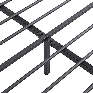 Pnronnc Metal Platform Bed Frame with Charging Station and LED Lights, Upholstered Headboard