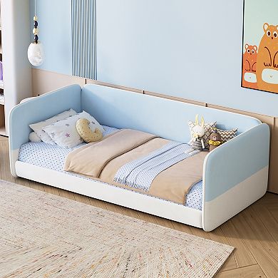 Pnronnc Twin Floor Bed Frame Upholstered Floor Daybed with Headboard and Side Panels