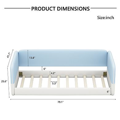 Pnronnc Twin Floor Bed Frame Upholstered Floor Daybed with Headboard and Side Panels