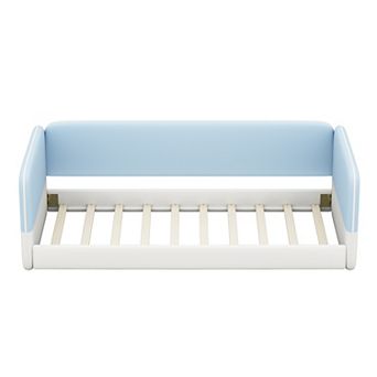Pnronnc Twin Floor Bed Frame Upholstered Floor Daybed with Headboard and Side Panels