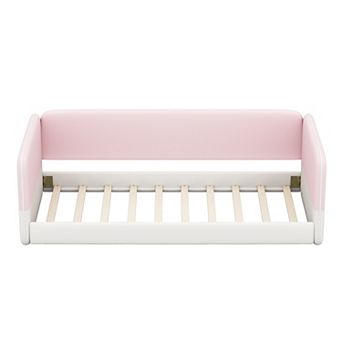 Pnronnc Twin Floor Bed Frame Upholstered Floor Daybed with Headboard and Side Panels