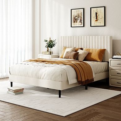 Pnronnc Velvet Platform Bed Frame with Height-Adjustable Tufted Headboard, Metal Frame Support