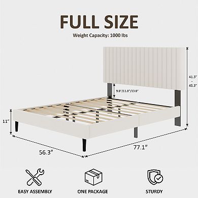 Pnronnc Velvet Platform Bed Frame with Height-Adjustable Tufted Headboard, Metal Frame Support