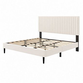 Pnronnc Velvet Platform Bed Frame with Height-Adjustable Tufted Headboard, Metal Frame Support