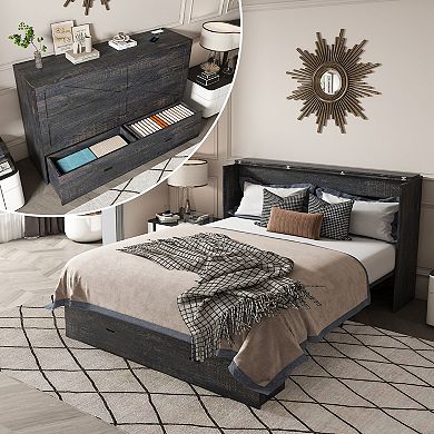 Pnronnc 57" Folding Murphy Bed with 2.8 Inch Mattress, Charging Station, 2 Storage Drawers