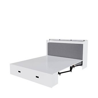 Pnronnc 57" Folding Murphy Bed with 2.8 Inch Mattress, Charging Station, 2 Storage Drawers