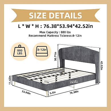 Pnronnc Upholstered Bed Frame with Wingback Headboard, Velvet Fabric Platform Bed Frame