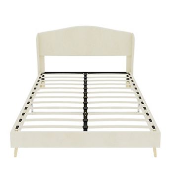 Pnronnc Upholstered Bed Frame with Wingback Headboard, Velvet Fabric Platform Bed Frame
