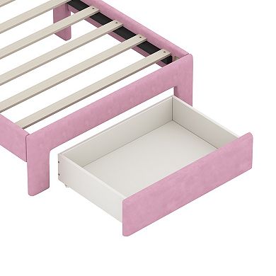 Pnronnc Upholstered Rainbow Design Bed, Velvet Princess Platform Bed with Storage Drawer