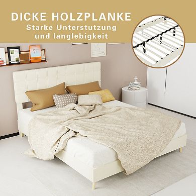 Pnronnc Upholstered Platform Bed Frame with Tufted Headboard, Solid Wood Legs, Velvet Fabric