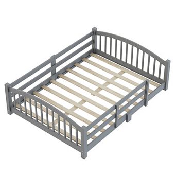 Pnronnc Kids Montessori Floor Bed with Slatted Support Safety Rails Wooden Floor Bed for Boys Girls