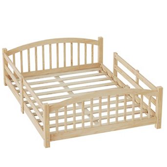 Pnronnc Kids Montessori Floor Bed with Slatted Support Safety Rails Wooden Floor Bed for Boys Girls