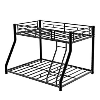 Pnronnc Twin Over Full Metal Bunk Bed Frame with Safety Guardrails, Ladder
