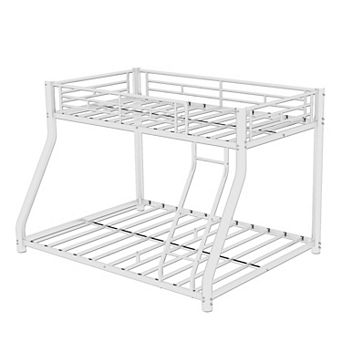 Pnronnc Twin Over Full Metal Bunk Bed Frame with Safety Guardrails, Ladder