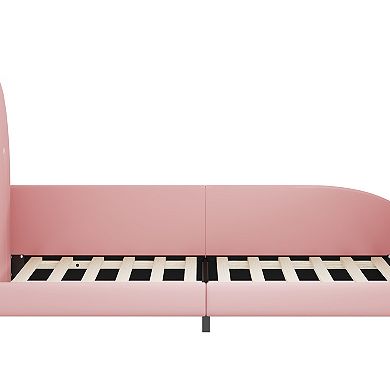 Pnronnc Twin Upholstered Rabbit Bed Princess Platform Bed Frame with Headboard & Footboard for Girls