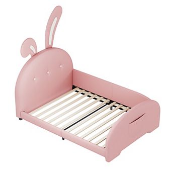 Pnronnc Twin Upholstered Rabbit Bed Princess Platform Bed Frame with Headboard & Footboard for Girls
