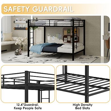 Pnronnc Metal Bunk Bed Frame for Kids and Teens, Ladders on Both Sides, Guardrails
