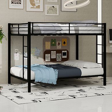 Pnronnc Metal Bunk Bed Frame for Kids and Teens, Ladders on Both Sides, Guardrails