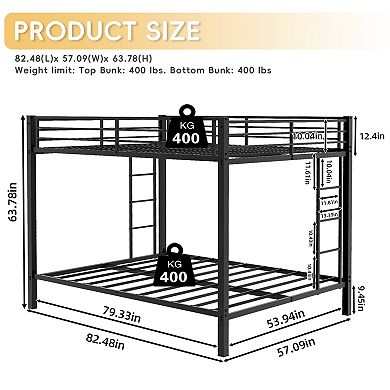 Pnronnc Metal Bunk Bed Frame for Kids and Teens, Ladders on Both Sides, Guardrails
