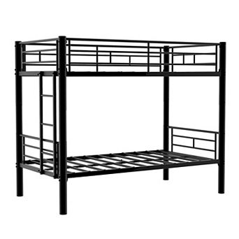Pnronnc Twin Over Twin Metal Bunk Bed for Kids, Convertible into 2 Beds, Safety Guardrails & Ladder