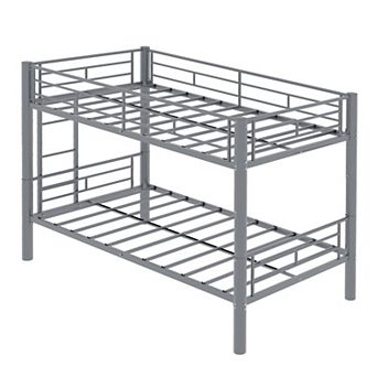 Pnronnc Twin Over Twin Metal Bunk Bed for Kids, Convertible into 2 Beds, Safety Guardrails & Ladder